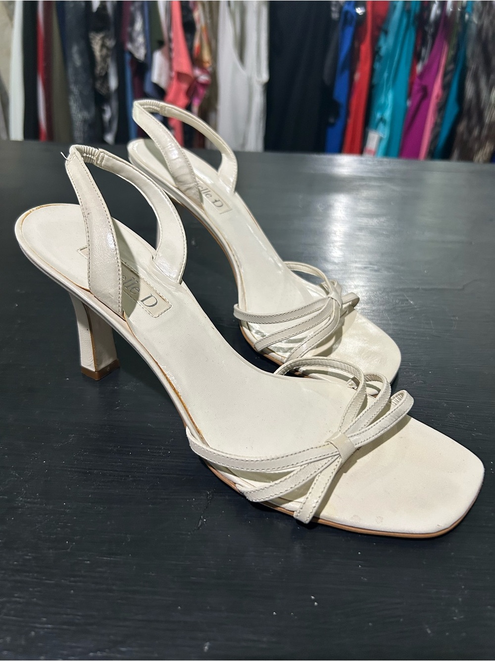 Michelle D Cream Strappy Slingback Heel Sandals
